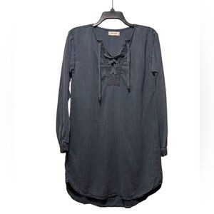 BELLA DAHL Navy Blue Dress with Lace Up Detail and Roll Up Sleeves